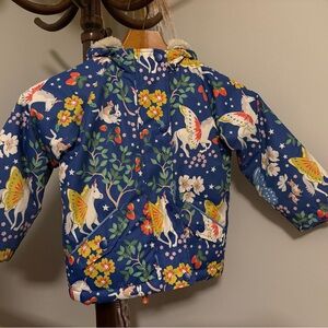 Mini Boden Sherpa-lined Anorak - Blue Unicorn and Floral Puffer Jacket